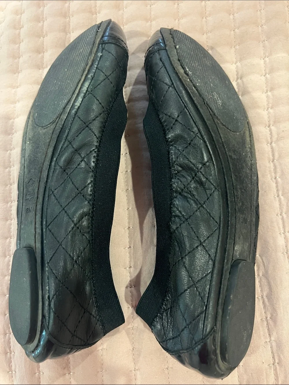 Tory Burch Black Quilted Cap-Toe Ballet Flats with Gold Logo Size 8